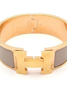 HERMES Clic Clac H Rose Gold Gray-Beige Hardware Patent Leather S* 0* 1* Bangle